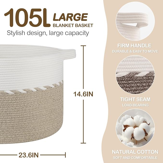 OIAHOMY 105L Extra Large Blanket Basket - Image 2