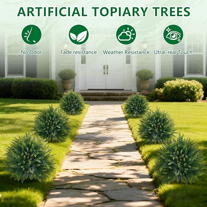 Artificial 2 Pack Cedar Topiary Trees - Image 3