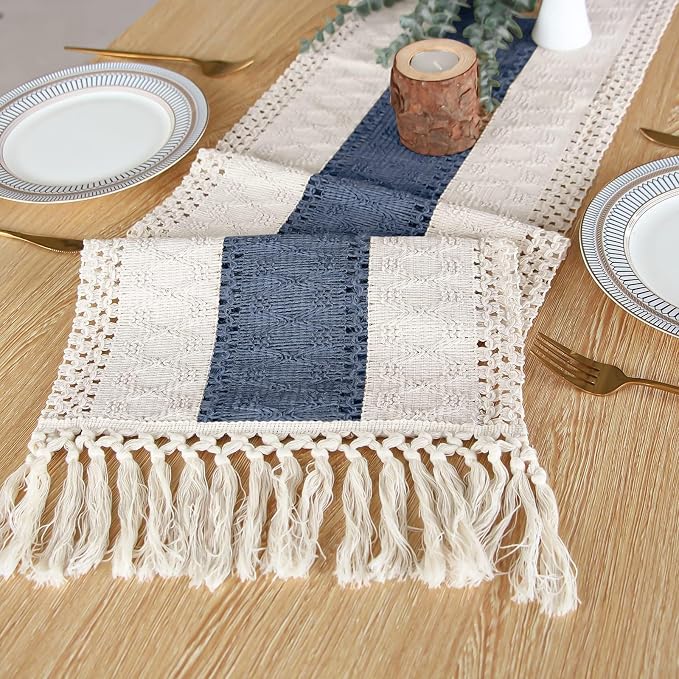 Boho Table Runner for Home Decor 12x48 Blue Fall Rustic Decorations | 48 Inches - Image 4