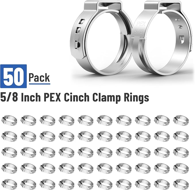 Bates- PEX Cinch Clamp Rings, 50 Pack, Stainless Steel, Pex Clamps, Pex Rings - Image 2