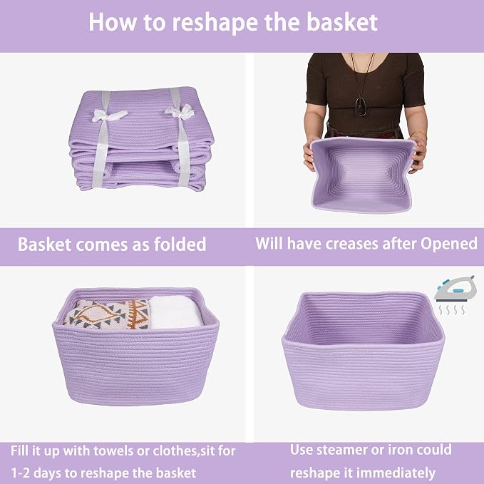 XUANGUO Woven Cotton Rope Storage Baskets 15x10x9.3" 3 Pack Purple Lavender | - Image 7