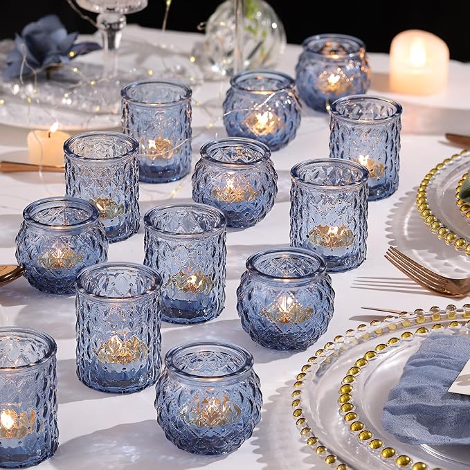 NITIME 12Pcs Assorted Blue Votive Candle Holders, Tea Lights Candle Holder by NITIME