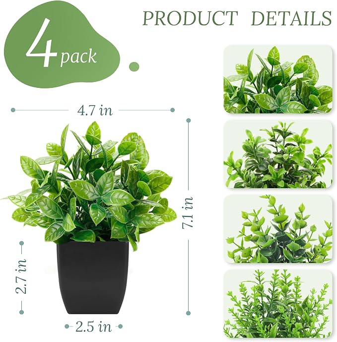 Der Rose 4 Pack Black Bathroom Decor Small Fake Plants, Halloween Decor | - Image 3