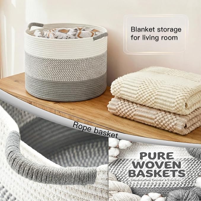 Artfeel 70L Large Cotton Rope Basket, Decorative Woven Blanket Storage - Image 5