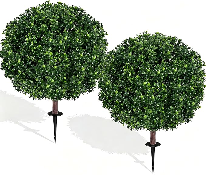 27.5" Artificial Boxwood Topiary Ball Tree, UV Resistant Faux Evergreen Boxwood by Unknown