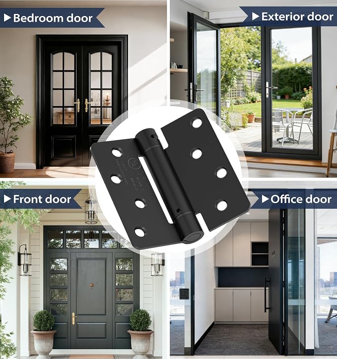 4 Inch Self Closing Door Hinges, 1/4" Radius Corners | Spring Loaded Hinges - Image 7