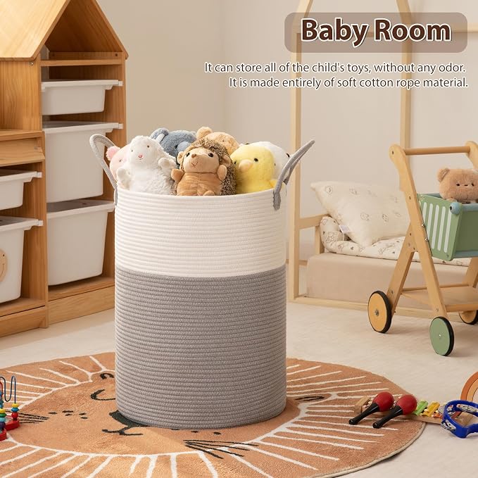 OIAHOMY 60L Nursery Hamper Laundry Basket Laundry Hamper Grey/White | - Image 8