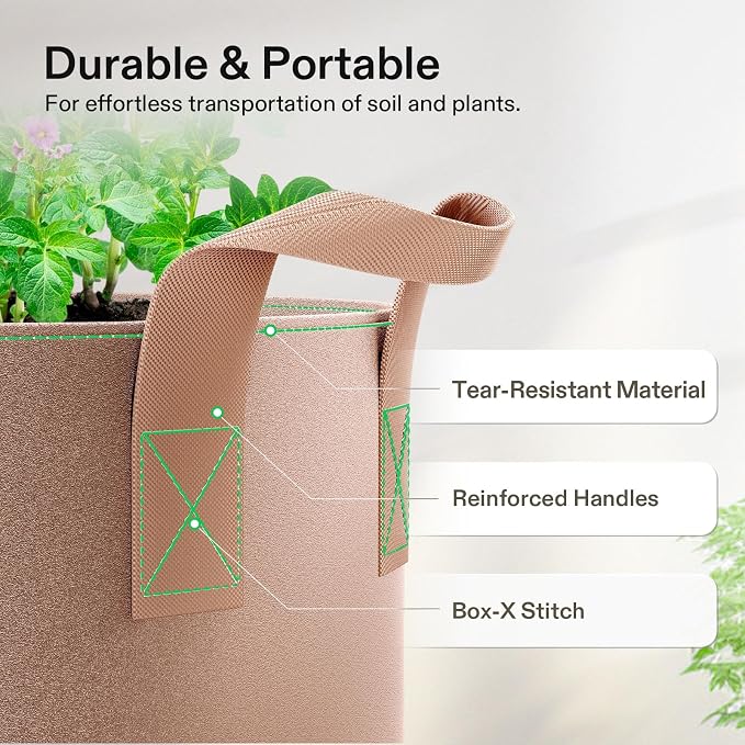 VIVOSUN 5-Pack 5 Gallon Plant Grow Bags Fabric Pots - Image 6