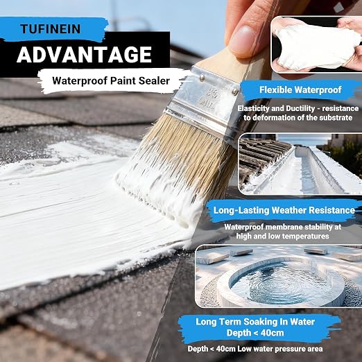 Rubber Liquid Waterproof Sealant, TUFINEIN 53oz/1.5kg White Quick Drying Multi - Image 2