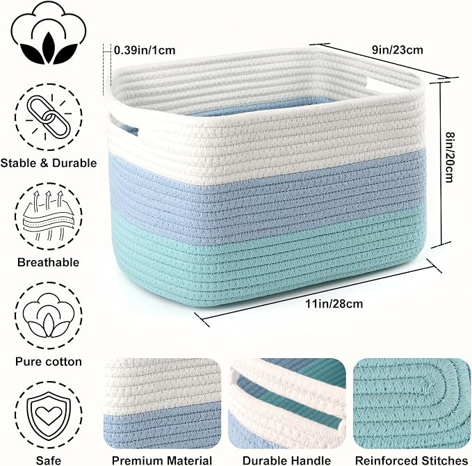 4 Pack Storage Baskets for Organizing, and Clothes, Cotton Rope Basket for - Image 2