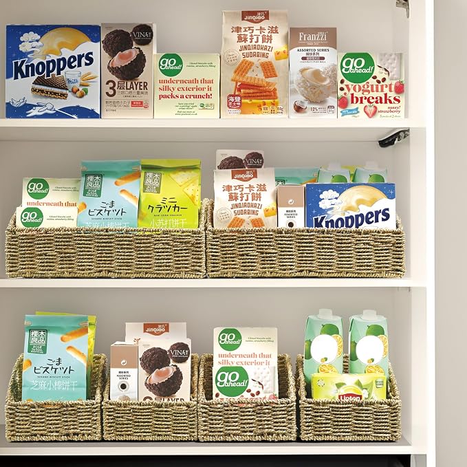 Pantry Baskets Organization, Wicker Storage Basket Green | Handwoven Pantry - Image 4