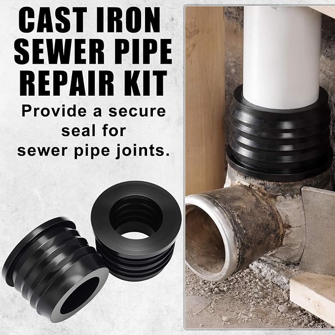 4 Pack 2'' to 1.5'' Cast Iron Hub to PVC Adapter Sewer Pipe Repair Kit Flexible - Image 3