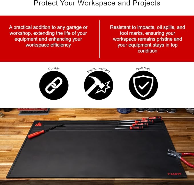 Tusk Workbench Mat 18” x 32” – Durable Black Vinyl Surface – Protective - Image 2