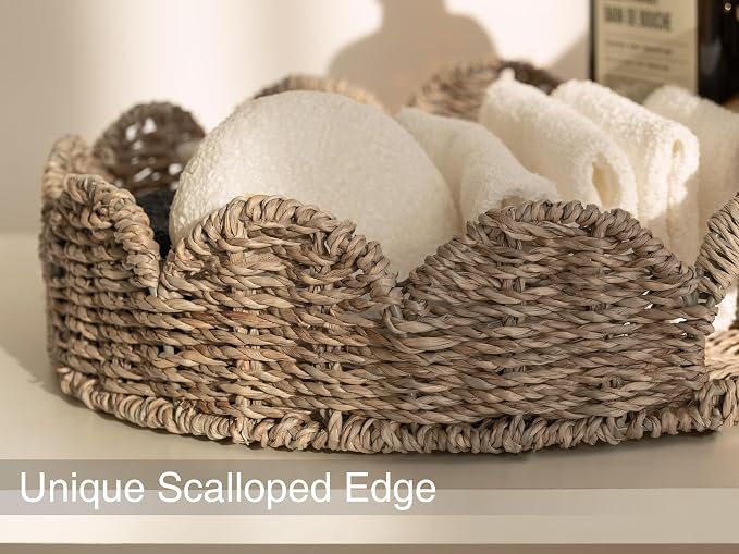 StorageWorks Wicker Scalloped Tray, Decorative Woven Tray - Image 4