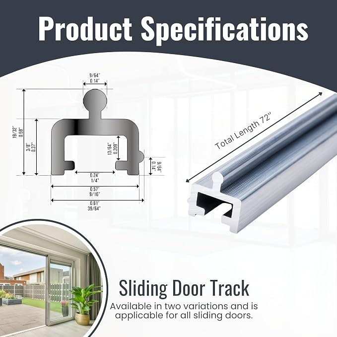 72 Inch Aluminum Sliding Screen Door Track – Heavy Duty Bottom Track Replacement - Image 2