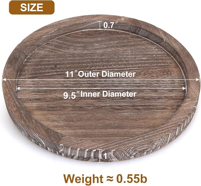 Round Wood Trays Home Decor Farmhouse Coffee Table Centerpieces Decorative | - Image 3