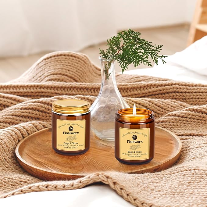 Sage & Citrus Scented Candle Set 2 Pack – Natural Soy Wax Hand-Poured – 60 Hour - Image 6
