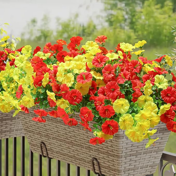 Artificial Flowers for Outdoors Fake Plants Outside Decoration, 12 Bundles Silk - Image 4