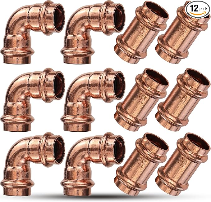 Copper Press Fittings 3/4 inch Kit w/ 6pk 3/4" Copper Coupling&6pk 90 Elbow | by JIANBENKJ