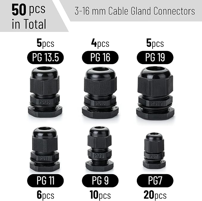 Bates- Nylon Cable Gland, 3-16 mm Cable Gland Connectors, Waterproof - Image 2