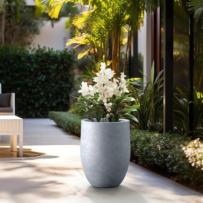 Kante Large Round Bullet Blue Gray Concrete Planter 21.7" Tall, Outdoor | - Image 3