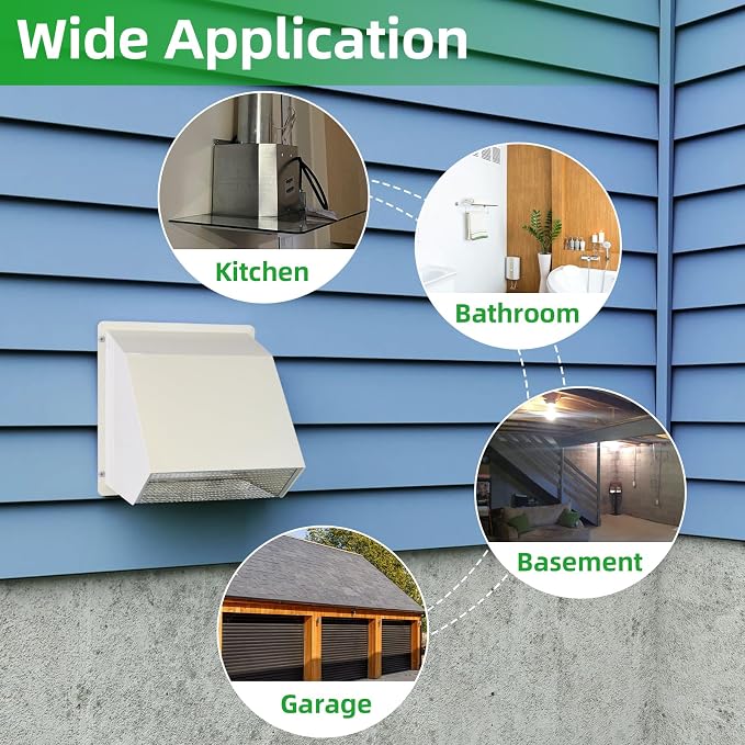 8 Inch Hooded Wall Vent with Screen and Damper, Outdoor Wall Exhaust Vent Cover - Image 8