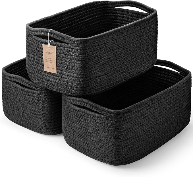 3 Pack Small Storage Baskets for Organizing, 11.8×7.8×5.1", Cotton Rope Basket by MaxuniTechLife