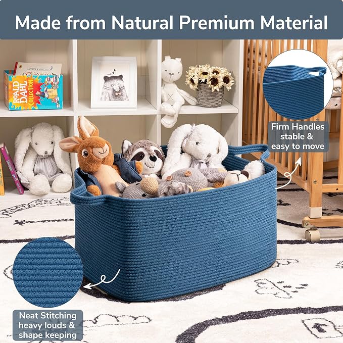 Goodpick Large Woven Rope Blanket Basket, Dark Blue | 21.6'' x 14.9'' x 11.8'' - Image 6