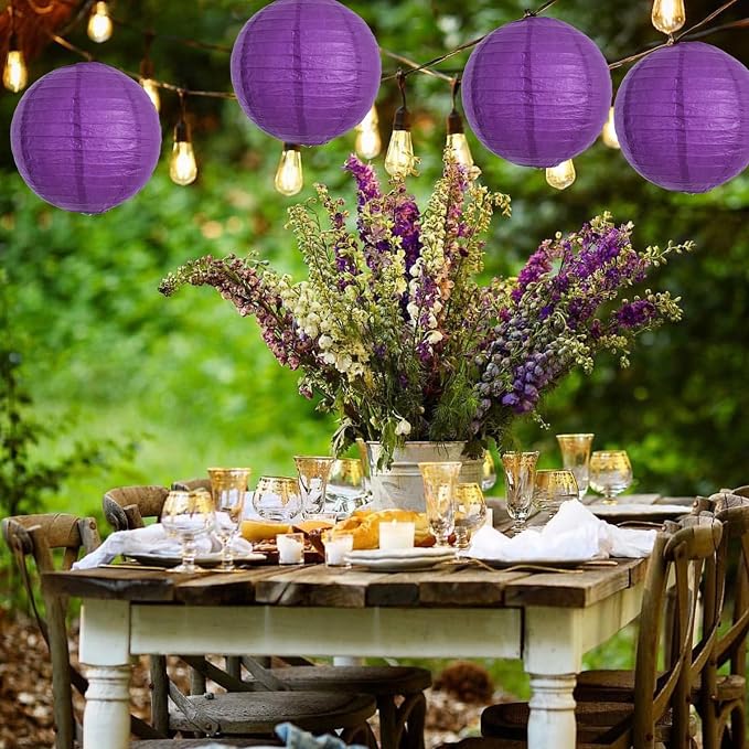BEISHIDA 12 Inch Purple Paper Lanterns 6Packs Hanging Round Chinese Lantern | - Image 4