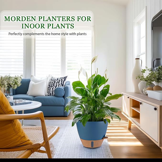 2 Pack 10 inch Plant Pots, Plastic Self Watering Planters | Drainage Holes - Image 5