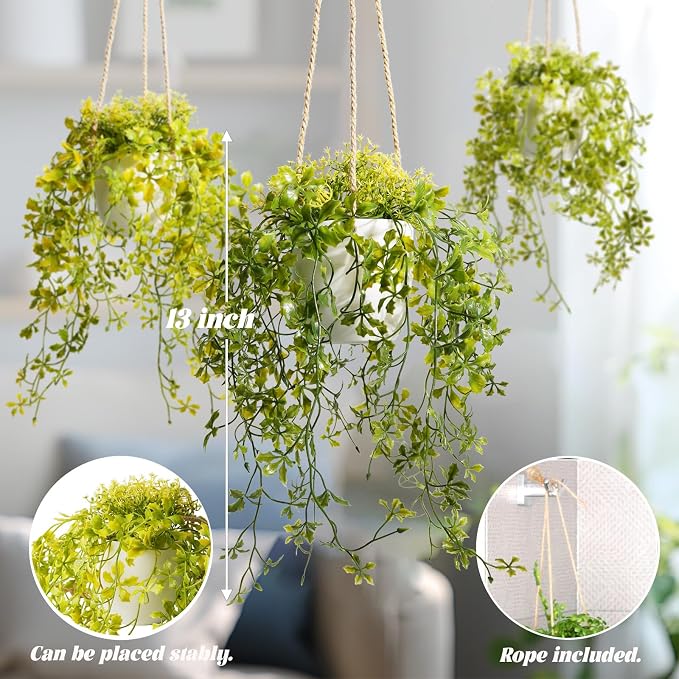 3 Packs 13" Fake Hanging Plants - Image 4