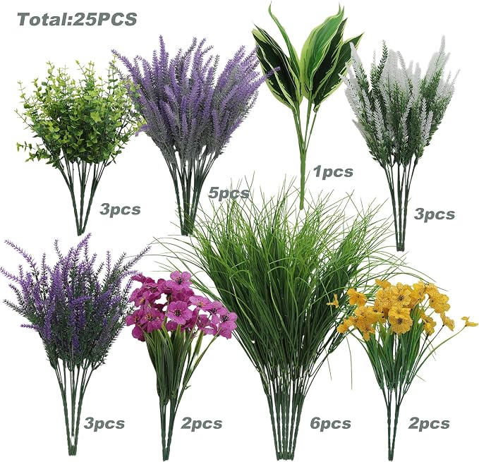 25PCS Artificial Plants Outdoor, Faux Lavender Flower Greenery Stem Outside | - Image 2