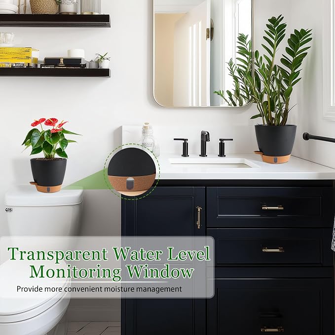 Self Watering Pots for Inoor Ourdoor Plants 10/9/8/7/6.5" Plastic Planters | - Image 7
