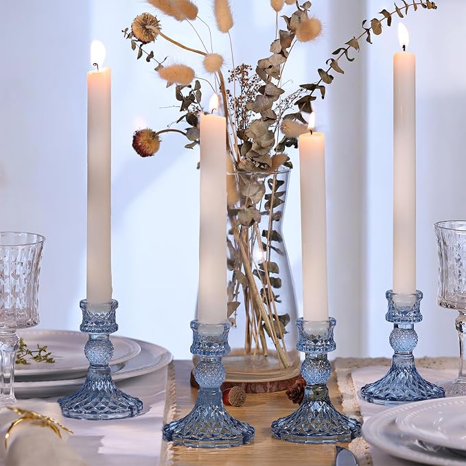 12Pcs 4" H Aqua Blue Candlestick Holders Set- Taper Candle Holders Bulk - Image 4