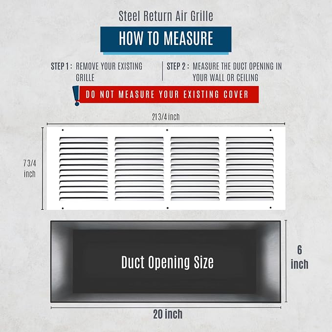 Fits 20x6 Duct Opening | Steel Return Air Grille by Handua | Vent Cover Grill - Image 2