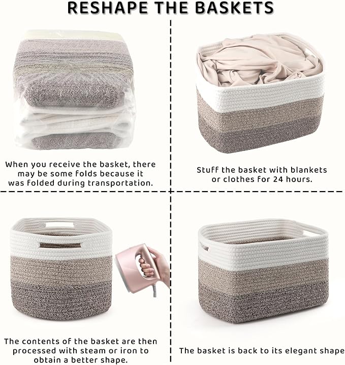 4 Pack Storage Baskets for Organizing, and Clothes, Cotton Rope Basket for - Image 7