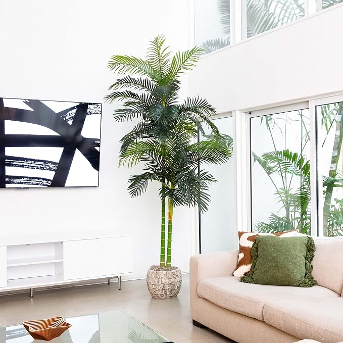 Nearly Natural 9ft. Artificial Double Stalk Golden Cane Palm Tree - Image 7