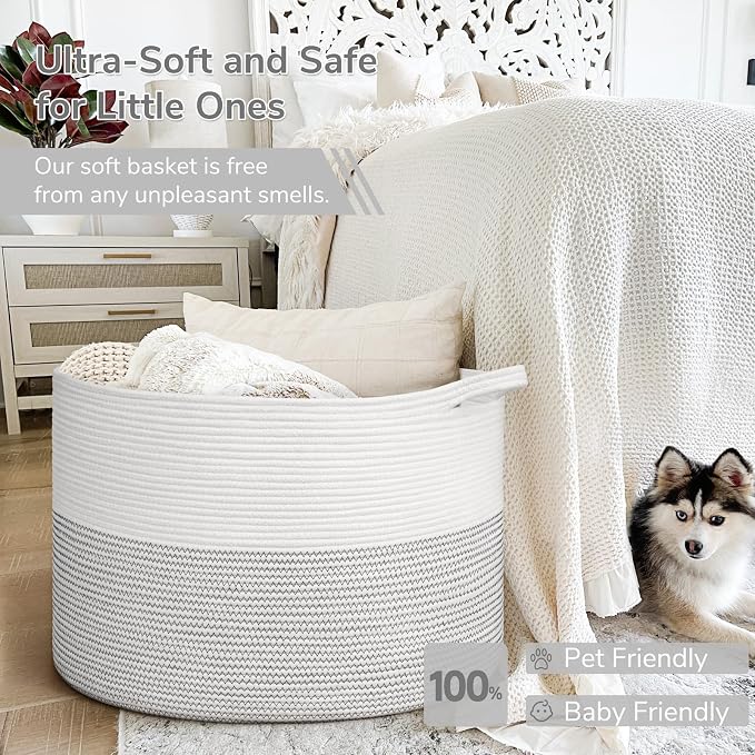 INDRESSME 115L Extra Large Woven Rope Blanket Basket Living Room, laundry & - Image 5