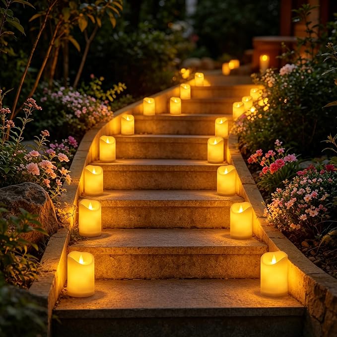 Flameless Candles Set of 9 Plastic LED Ivory Pillars - Image 7