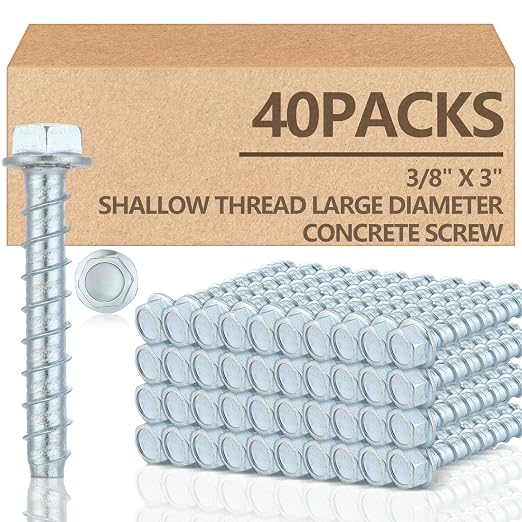 Tandefio 40 Pack 3/8" x 3" Concrete Screw Anchor Galvanized Large Diameter by Tandefio