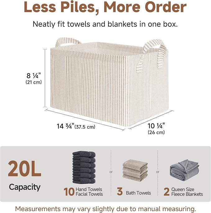 StorageWorks Fabric Storage Bins, Khaki and Beige Stripes, Sturdy Metal Frame - Image 6
