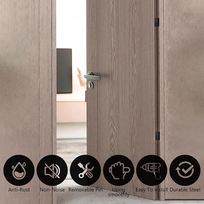 3.5 Inch Interior Door Hinges, 5/8 Inch Radius, Matte Black, 3 Pack | - Image 5
