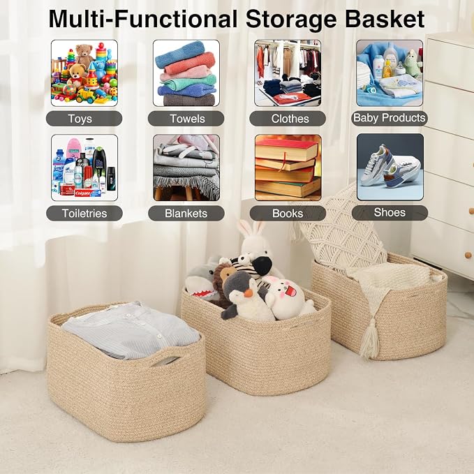 ICERZCZ Large Storage Baskets for Organizing Shelves, Woven Cotton Rope Bins - Image 4