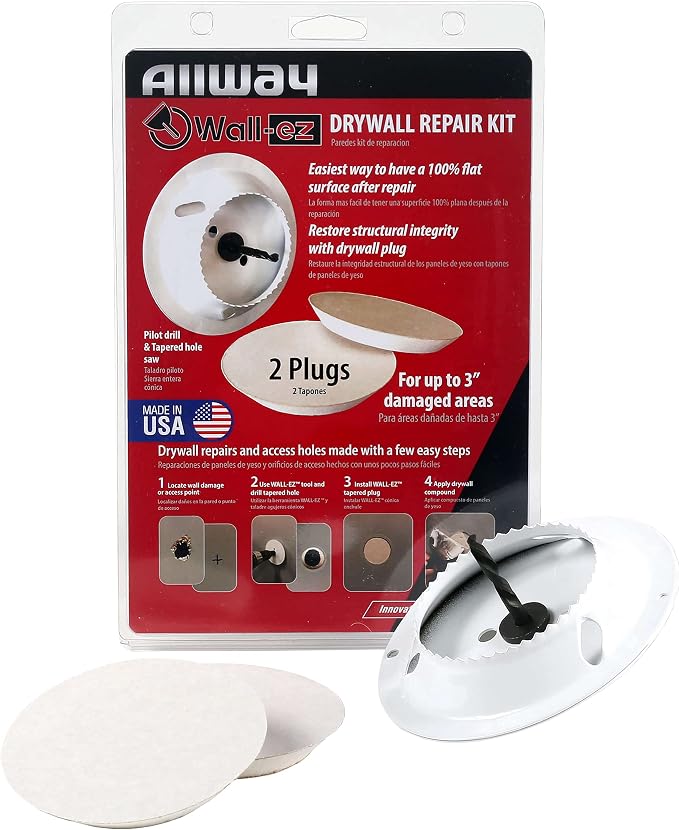 ALLWAY WEK2 Wall-EZ Drywall Repair Kit | Tapered Hole Saw and 2 Drywall Plugs by ALLWAY