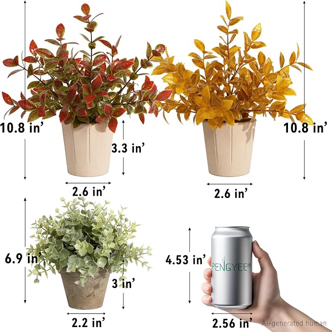 4 Pack Small Fake Plants in Pulp Pot, 9.5" Tall - Image 3