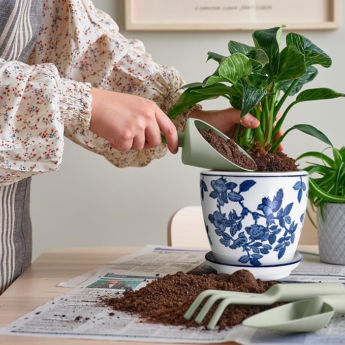 HakkaGirl 8 inch Ceramic Flower Pots, Chinoiserie Decor Ceramic Planter Plant - Image 5