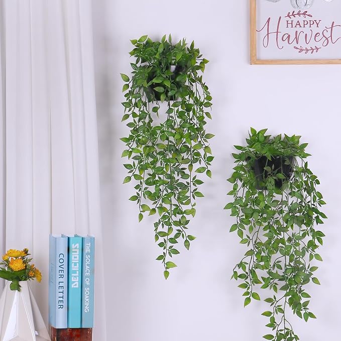 Artificial Hanging Plants, 1 Pack Fake Wall Plants, Faux Mandala Vines Potted - Image 4