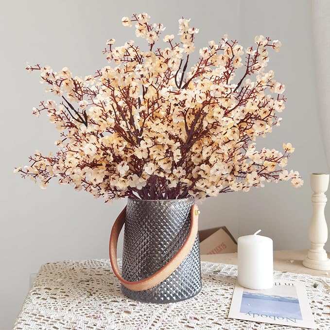 10 Pcs Fake Flowers, Real Touch Babys Breath Artificial Flowers, Champagne | - Image 2