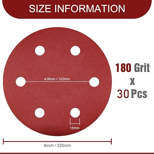 9 Inch Sanding Disc 180 Grit Hook and Loop Sandpaper - Image 2