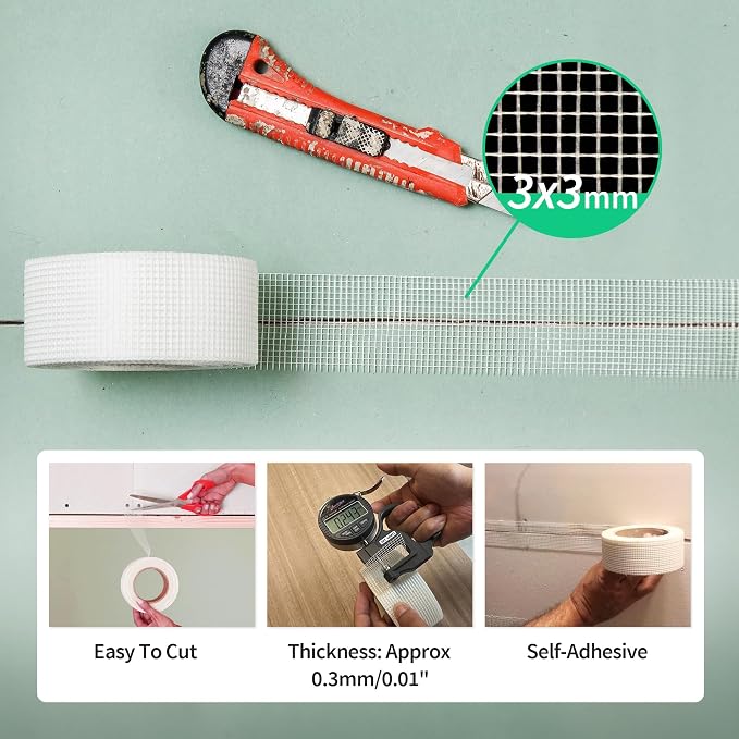 NEZUIBAN Drywall Joint Tape 1.97 in x 150 Ft, 13 Mesh Heavy-Duty Fiberglass - Image 5